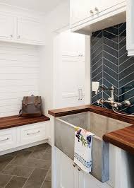 A design strategy for chevron's global packaging that provides clear communication across three master sign up to receive butcher's block. Black Chevron Pattern Tiles Behind Concrete Mudroom Sink Transitional Laundry Room