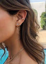 Logan Hollowell Star Shower 3 Diamond Bezel Chain Earring Diamond Ear Cuff Earings Piercings Ear Piercings