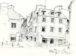 Dinan Sur Le Port Le Port Urban Sketching Black And White Drawing