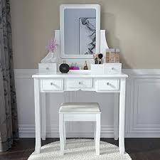 Amolife Make Up Vainness Desk Set With Mirror Drawers And Stool Make Up Desk With 5 Drawers And Organizer W In 2020 Dressing Table Vanity Vanity Table Set Vanity Set