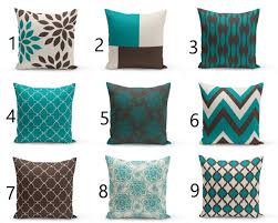 Outdoor Pillows In 9 Different Mix And Match Designs All Designed To Coordinate With Each Other Done In Teal Brown Pillows Pillow Cover Design Throw Pillows