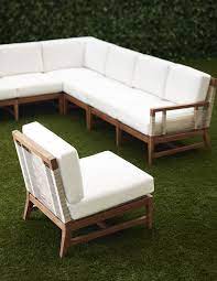Palecek Amalfi Outdoor Sectional Teak Wood Frame And Legs In A Natural Golden Brown Finish With Hand Lounge Chair Outdoor Outdoor Side Chairs Outdoor Furniture