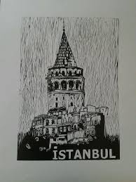 Istanbul Konulu Linol Baski Baski Resim Resim Baski