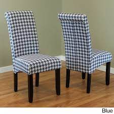 The designer ophelia dining chair is upholstered in houndstooth and features a silver ring pull handle on the back of the chair with black coloured legs. Milan Armless Hounds Tooth Linen Dining Chairs Set Of 2 Overstock 12246525