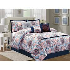 Different orange comforter is used to match with different bedroom decoration. Hg Station 7 Pc Geometric Floral Pleated Embroidery Comforter Set Blue Orange Pink Brown Off White King