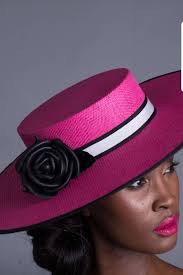 Stunning Pink Boater with Black Leather Flower and Black with White Band