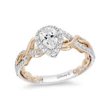 Enchanted Disney Rapunzel 3 4 Ct T W Pear Shaped Diamond Frame Twist Engagement Ring In 14k Two Tone Gold