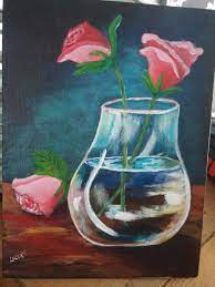 Roses In A Glass Vase Acrylic Painting Painting Art Glass Vase