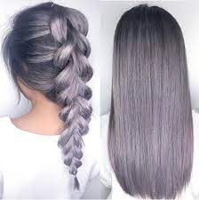 Grey Silver Lilac Hair Plait Straight Hair Styles Grey Hair Color Hair Color Purple