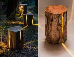 Buches Lumineuses Et Bancs Pour L Exterieur Buche De Bois Lampe Bois Deco Bois