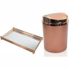 Bandeja Espelhada 15x25cm Lixeira 5 Litros Basculante Rose Gold No Submarino Com Lixeira De Banheiro Acessorios Para Banheiro Basculante