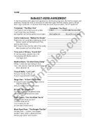Subject Verb Agreement Song Lyrics Esl Worksheet By Janabielecki In 2021 Subject Verb Agreement Subject And Verb Songs