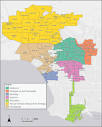 Map of Los Angeles showing the seven regions and 114 neighborhoods ...