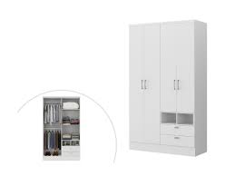 Armadio bianco a 4 ante, 160x52x207 cm. Armadio Odilon 4 Ante 2 Cassetti L 120 Cm Bianco
