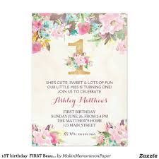 Invitation Card Design For 1st Birthday Party Create Your Own Invitation Zazzle Com Birthday Invitations Floral Birthday Party Invitations Floral Birthday Invitations
