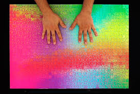 Cmyk puzzle printed using a lenticular lens so the colours change, depending on your angle of view. This 1000 Piece Color Changing Jigsaw Puzzle Will Drive You Crazy