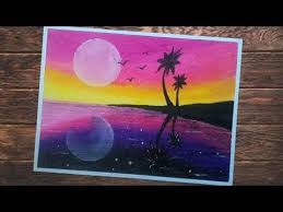 Cara melukis sunset dan cahaya bulan dengan cat air. Cara Menggambar Siang Dan Malam Dua Dimensi Gambar Pemandangan Pantai Dengan Crayon Youtube En 2020 Tecnicas De Pintura