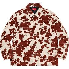 Supreme Velvet Chore Coat Cow In 2020 Chore Coat Coat Outerwear