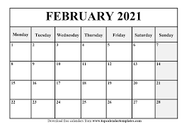 Valentine's day and presidents' day. February 2021 Printable Calendar Template Pdf Word Excel