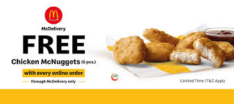 Mcdonald's 6 piece chicken mcnuggets® are made with 100% chicken breast meat in a deliciously crispy coating, just waiting to be dipped. Free Chicken Mcnuggets With Every Online Order