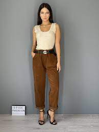 Γυναικείο παντελόνι κοτλέ τύπου buggy με λάστιχο στη μέση | Ταμπά >  ΠΑΝΤΕΛΟΝΙΑ > Spicefashion.gr