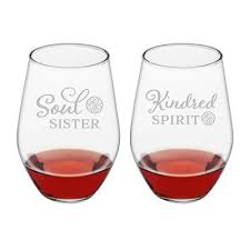 Winston Porter Entwistle Kindred Spirit And Soul Sister 2 Piece 19 Oz Stemless Wine Glass Set Wayfair Wine Glass Wine Glass Set Stemless Wine Glass