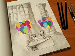 Drawing Inspired By Carl Ellie From Disney Pixar S Up Drawn With Pencil And Gel Pens Drawings Disney Pixar Up Disney Art