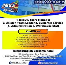 Lowongan kerja dan karir terbaru 2021. Lowongan Karyawan Store Mitra 10 Indah Pratiwi 19 Jun 2020 Loker Atmago Warga Bantu Warga