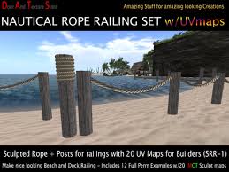 These brackets, ends and hooks will allow you to make a rope railing, chair rail or other design idea using 1 1/2 and 1 rope. Second Life Marketplace Dats Sculpted Rope Railing For Boat Docks And Beach Homes Sculpted Rope And Nautical Sculpted Wood Posts Rrfd 1