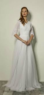 Modest Wedding Gown With Beaded Lace Top And Wide Sleeves Trish Studio Levana Modest Wedding Dresses Couture Wedding Gowns Pretty Wedding Dresses