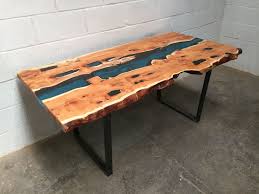 Pippy Yew River Table With Blue Resin Fill Meja Kayu Kayu Meja