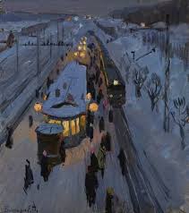 Evgeny Bitkin Suburban Train Station 1970 887 X 1000 Artporn Art Art Painting Winter Art