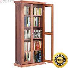 Build the shelving frame with 2x4s wood slats, assemble them with pocket hole screws. Colibrox 44 5 Wood Media Storage Cabinet Cd Dvd Shelves Tower Glass Doors Walnut Solid Wood Media Storage Cabinet Solid Wood Dvd Storage Unit Media Storage Cabinet With Doors Wooden Cd Cabinet Buy Online In