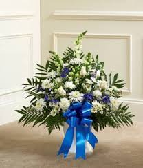 Blue White Sympathy Floor Basket At From You Flowers Funeral Flowers Sympathy Flowers Funeral Flower Arrangements