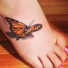 Realistic Black And Orange 3d Butterfly Tattoo On Foot 3d Butterfly Tattoo Butterfly Tattoo Monarch Butterfly Tattoo