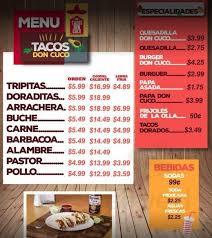 I definitely thought taco fish was better than many of the. Tacos Don Cuco Edgemere Menu In El Paso Texas Usa