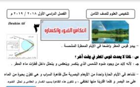 تلخيص الوحدة الثالثة انعكاس الضوء وانكساره علوم للصف الثامن إعداد إبراهيم علي مدرستي
