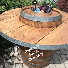Wine Barrel With Edged Overlay And Ice Bucket Wine Barrel Garden Wine Barrel Decor Wine Barrel Diy
