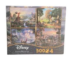 Other characters from the classic film can be seen in the background, as well as the castle. Buy Thomas Kinkade Disney 4 In 1 500 Pc Each Puzzles Mickey Pooh Tangled New Online In Qatar 283897622432