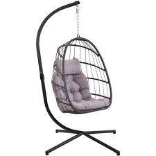 Buy products such as stamford wicker tear drop hanging basket chair with stand at walmart and save. Patio Hanging Egg Chair With Stand Swing Chair Basket Swinging Chair Porch Chaise Lounge Chair Rattan Wicker Hammock Chair With Deep Cushion For Indoor Outdoor Home Bedroom Backyard Balcony Gray