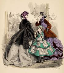 Illustrations of ladies' evening dress of the 1850s and 1860s. Victorian Fashion