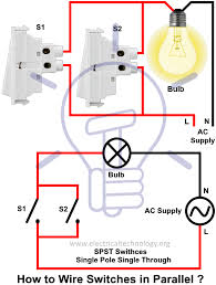 The first switch com terminal connected to phase and when the switch is in off position then the circuit is said to be open circuit. How To Wire Switches In Parallel Controlling Light From Parlallel Switching