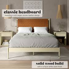 DG Casa Ethan Queen Woven Leather Headboard Solid Wood Bed