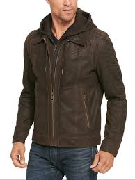 Vintage Hooded Genuine Leather Jacket Leather Jacket With Hood Leather Jacket Men Leather Jacket