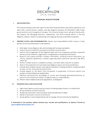 Researched tax issues related to valuation issues and presented findings to superiors in both presentation and summary report formats. Http Cie Cmc Edu Wp Content Uploads 2013 10 Decathlon Capital Partners Financial Analyst Intern Job Description Pdf