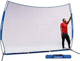 amazon com powernet 12 ft x 9 ft sports barrier net 108 sqft of protection safety backstop portable ez setup barricade for lacrosse field hockey soccer