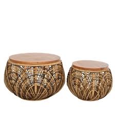 Oxford square leather ottoman coffee table. Side Table Rattan Round Storage Table Mango Wood Lid Large Brown Maison Rustic