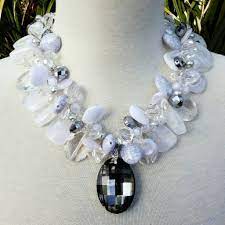 Bridal Crystal And White Statement Necklace Festive Chunky Bib Unique Statement Necklace Statement Necklace White Diamond Necklace Unique Statement Necklace