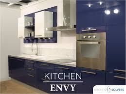 Striking Royal Indigo The Glossy Lustrous Indigo Doors In This Kitchen Create An Impressive Refl In 2020 Blue Kitchen Cabinets Interior Design Kitchen Kitchen Design