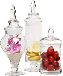 If you want an apothecary jar with cork lid that's complete with labeling. Amazon Com Mygift Designer Clear Glass Apothecary Jars 3 Piece Set Decorative Weddings Candy Buffet Home Kitchen